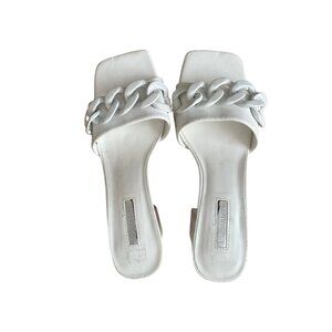 Primark White Square Toe Chain Link Block Heel Mules - Size 7